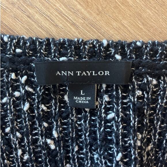 Ann Taylor Black White Marled Crewneck Tunic Sweater Size L Wool Blend Ribbed - Picture 3 of 7